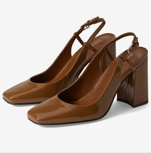 Brown Block Heel Slingback Pumps